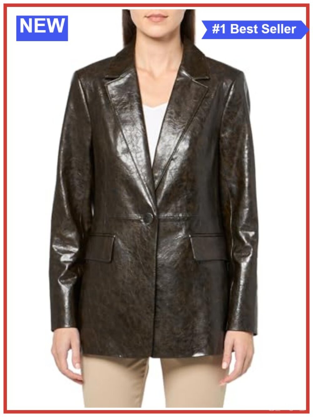 Faux Leather Rustic Blazer Button Long Sleeve Vegan